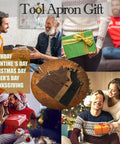 Kickass Heavy Duty Waxed Canvas Woodworking Apron For Men Featuring Boss Level Pocket Layout displayed with gift ideas.