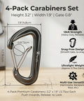 Built Tough Ultra Strong 12kN Carabiner Clips 3.2 Inch Aluminum Carbineers for Hiking Camping Hammocks Keys Dog Leashes and Gear