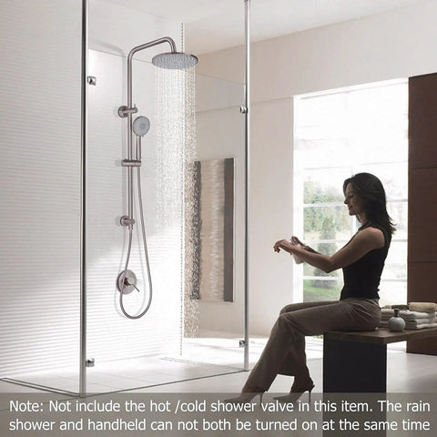 J350 BN Brushed Nickel Retrofit Shower System with 3 Function Handheld Kit installed in modern bathroom