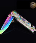 Folding Pocket Knife With 3D Titanium Plated Scorpion Handle Dope Rainbow Finish 3.6 Inch Razor Sharp Blade In 440 Stainless Steel