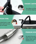 Two Handle Kitchen Sink Faucet With Side Sprayer And High Arc 360 Degree Swivel Dope Matte Black Stainless Steel Finish Fits 3 Or 4 Hole Installations, featuring ceramic cartridge and stainless steel build.