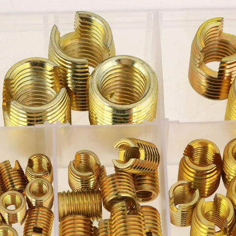 50 Pieces Self Tapping Thread Inserts Kit For Metal And Plastic Repair No Tap Needed M3 To M12 Includes Install Tool Screw Bushing Set Easy Quick Install Durable Thread Repair brass threaded inserts in organizer compartments
