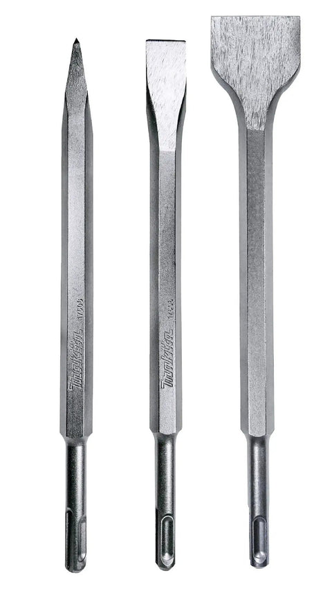 3 Piece SDS Plus Chisel And Point Bit Set For Rotary Hammers, Aggressive Concrete And Tile Demolition, Includes 10 Inch Point Chisel