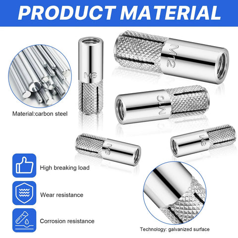 Assortment Of Concrete Anchors 60 Pcs Zinc Plated Carbon Steel Drop In Anchors For Concrete And Drywall Expansion Bolts In Four Sizes