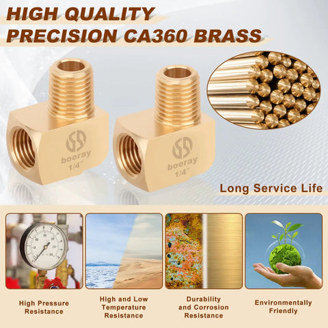 Two Pack One Quarter Inch NPT Brass Fittings 90 Degree Street Elbow Male To Female Pipe Adapter Forged Brass Barstock for High Pressure