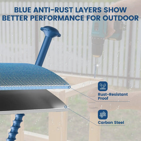 600 Piece Pocket Hole Screws Kit with five sizes shown, highlighting blue anti-rust layers for outdoor use