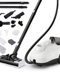 Smooth Glide Steam Cleaner With Safety Trigger And 61 Oz Tank 1800W High Heat Vapor Blaster with accessories and hose.