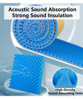 Heavy Duty Self Adhesive Soundproofing Foam Sheet, 3CM Thick Acoustic Insulation Roll, Fire Retardant Noise Dampening Mat For Home Studio And Cinema, Black, Pro Level Quality, Straight Up Top Tier rolled and flat blue foam sheets on display.