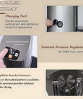 Electric Espresso Tamper With Adjustable Pressure And Height Featuring Smart Standby Mode And Included Cleaning Brush close-up of adjustable pressure control and charging port.