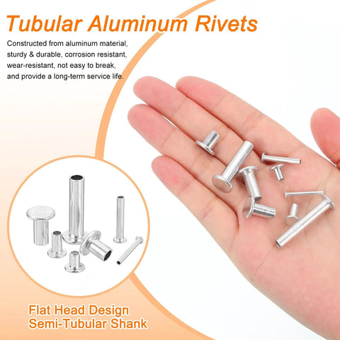 Top Shelf Aluminum Semi Tubular Rivets With Round Flat Head Offering Build Tight Reliability Rust Resistant Hardware Fasteners For Heavy Duty Auto Repair And Professional Shop Jobs