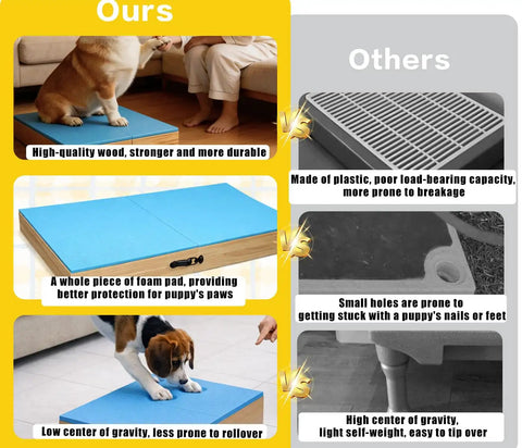 Comparison of Connectable Wooden Dog Training Boards Set Two Piece Platform With Non Slip Bright Blue Top and plastic boards