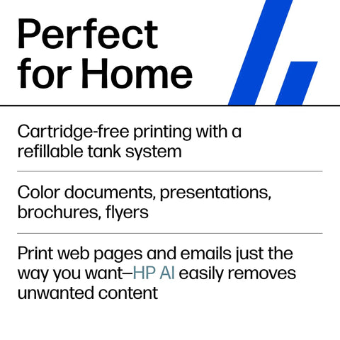 Text graphic highlighting features of Refillable Ink Tank All-In-One Printer With Wireless, Scanner And Copier, AI Enabled