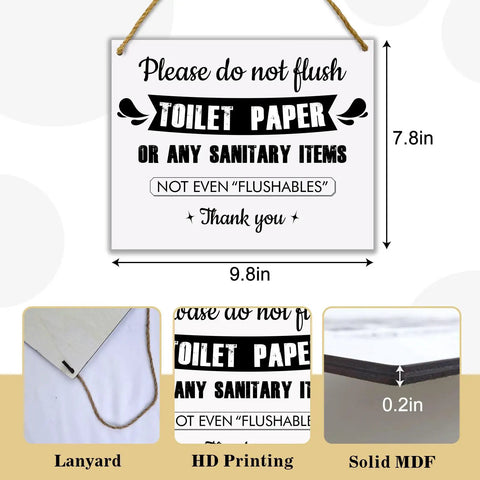 Do Not Flush Anything Except Toilet Paper Sign, Solid Wood Hanging Bathroom Rules Decor, 9.8x7.8 Inches, rustic style