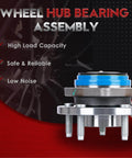 Single Front Wheel Hub & Bearing Assembly 513121 compatible with Chevy Impala 2000-2011, 5-Lug w/ ABS, product features displayed