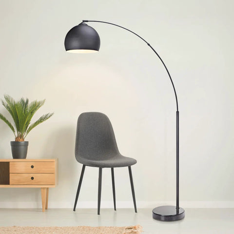 Arc Floor Lamp With Faux Black Marble Base And Black Bell Shade For Living Room Office Dining Room And Bedroom