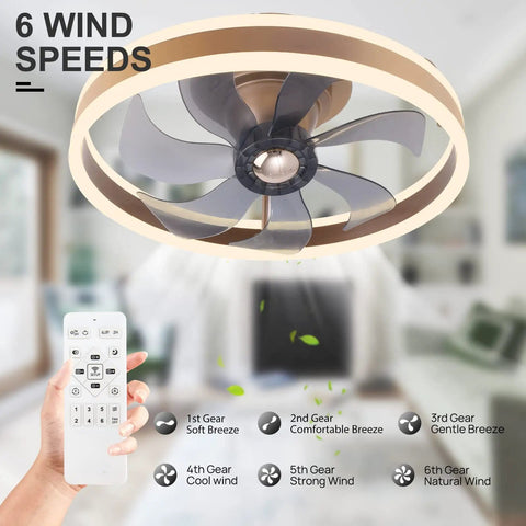 Bladeless 20 Inch Flush Mount Ceiling Fan With Light Remote And Smart App Control 360 Degree Oscillation LED Lighting Gold Finish