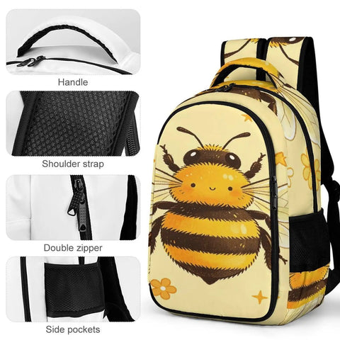 Close-up of Smiling Honey Bee Printed Unisex Backpack With Large Capacity Lightweight And Durable Polyester Bag Breathable Fabric Easy To Clean.