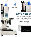 500N Force Gauge With Wheel Operated Test Stand 180mm Stroke USB Data Output 999 Peak Data Storage Free Software For Exporting Test Data And Charts Includes CH340 Cable, front view