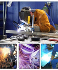 Leather Welding Apron With Sleeves And Heavy Duty Jacket For Men in use, sparks flying during welding process with heat shield apron