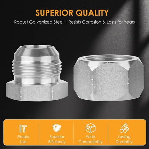 64-Piece All-In-One 37 Degree Flare Thread Cap And Plug Kit For Hose, Tube And Pipe Fittings In Galvanized Carbon Steel, close-up