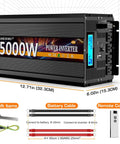 Trail Tough 5000 Watt Power Inverter 12 V Dc To 120 V Ac Converter For Campers And Solar Setups with LCD screen and outlets.