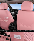 Pink Leather Car Seat Covers Full Set For Most Cars, Universal Waterproof Front And Back Seat Protector, rear view with pocket
