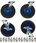 Heavy Duty Pneumatic Rubber Swivel Caster Wheels 8 Inch 4 Pack with secure brakes and mounting hardware for furniture.