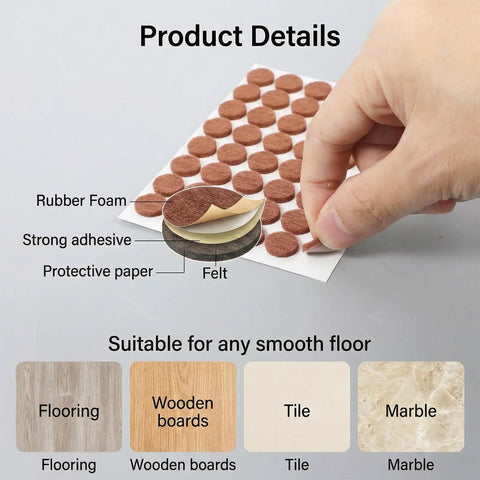 Top Shelf Self Sticky Felt Pads 48 Pack brown round bumpers shown being peeled from protective paper for easy application.