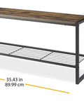 Industrial Entryway Bench With Hidden Storage Shelf, Durable Engineered Wood Top Holds Up To 250 Lbs, Metal Frame Side View