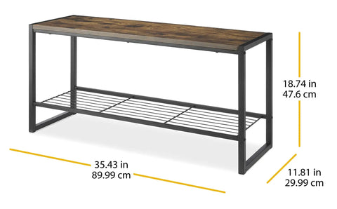 Industrial Entryway Bench With Hidden Storage Shelf, Durable Engineered Wood Top Holds Up To 250 Lbs, Metal Frame Side View