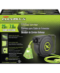 Packaging of Retractable 25 Ft Extension Cord Reel With 16/3 SJTOW Oil Resistant Cable, Lighted Triple Tap Outlet, Power Indicator