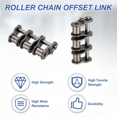 Durable Manganese Steel ISO DIN 20B-3 Offset Half Link for Heavy Duty Roller Chain shown, highlighting high strength features.