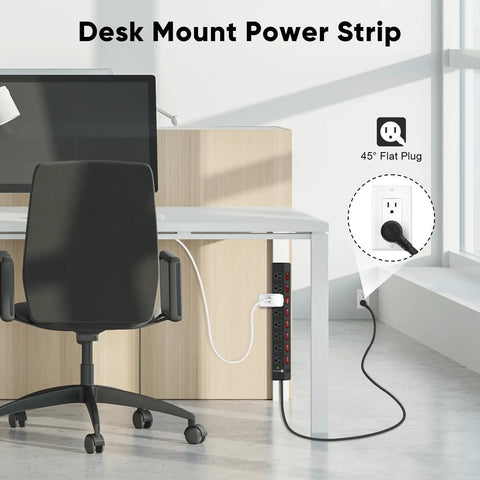 Heavy Duty 8 Outlet Power Strip With Individual Switches, 1200 Joules Surge Protection, 6 Foot Cord, Black, Wide Spaced Plugs, Dope for Home Office, Entertainment Setup, and Multi Device Charging mounted under a desk