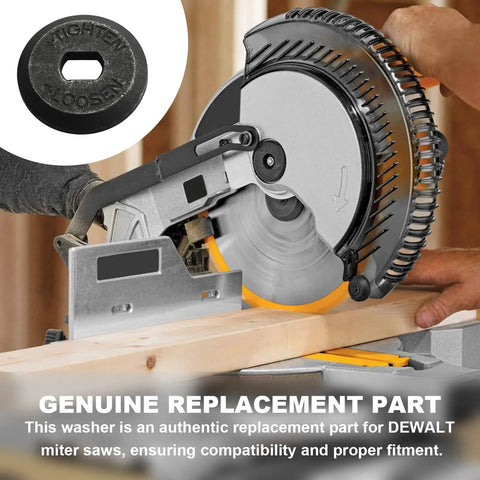 Outer Blade Clamp Washer Replacement For Ten Inch And Twelve Inch Miter Saws Easy DIY Fit Works With Models DW703 DW705 DW706 DW708 DW712 DW713 DW715 DW716 DW717 DW718 DWS780 Part 15196201 shown with miter saw