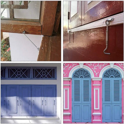 Hook and Eye Closure Swivel Gate for Wooden Door Window with Snap Lock installed on wooden doors and windows, showcasing its functionality.