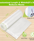 Vacuum Sealer Bags 8 Inch By 50 Foot Roll 2 Pack BPA Free Heavy Duty Commercial Grade Textured Double Sided Food Storage For Sous Vide Cooking Compatible With All Major Vacuum Sealers VB3209, shown in roll form with customizable length and width.