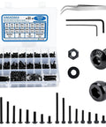 1600 Pcs M3 Screw Kit With 12.9 Socket Cap Head And 10.9 Socket Button Head Screws, Alloy Steel Black Zinc Plated, Nuts And Washers