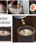 Heavy Duty Ceramic Pedestal Bathroom Sink And Vessel Combo Includes Faucet Drain And Handy Shelf Space Built Tough For Indoor Outdoor Use With Easy Peasy Plumbing Install, showcasing hand-carved design and high firing process.