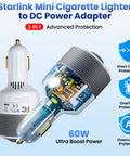 Starlink Mini Car Adapter 12V To 24V DC Step Up Converter With 60W Cigarette Lighter Power Boost Stable 24V Output For Starlink Mini Plug And Play 12V To 24V Charger For RVs Boats Trailers And On The Go, 3-in-1 protection