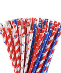 Patriotic Paper Straws 100 Pack With Red Blue White Flag Designs 7.75 Inch Biodegradable For Memorial Day Fourth Of July Americana Themed Parties And Big Game Tailgates