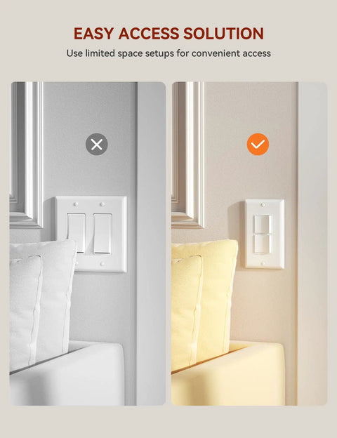 Plug And Play Double Paddle Rocker Light Switch For Two Fixtures Single Pole Decorator Style 15 Amp Self Grounding Electrical Switch Residential Grade UL Listed Glossy White Face Easy Install Reliable Power Control on wall
