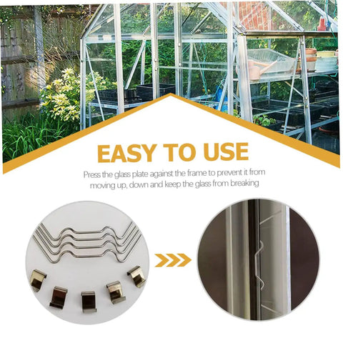 Must Have 50 Pack Greenhouse Glass Pane Fixing Clips Stainless Steel Wire Clamps For Secure Plant Covering Heavy Duty Garden Gear And Greenhouse Supplies