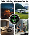 Portable Carbon Monoxide Detector With Ambient Light, Magnetic Mount And Metal Hook, Travel CO Monitor showing 45 ppm, used in various locations