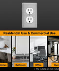 5 Pack Duplex Metal Wall Plates With Protective Film, 1 Gang Standard Size, Built To Last, Corrosion Resistant Stainless Steel Outlet