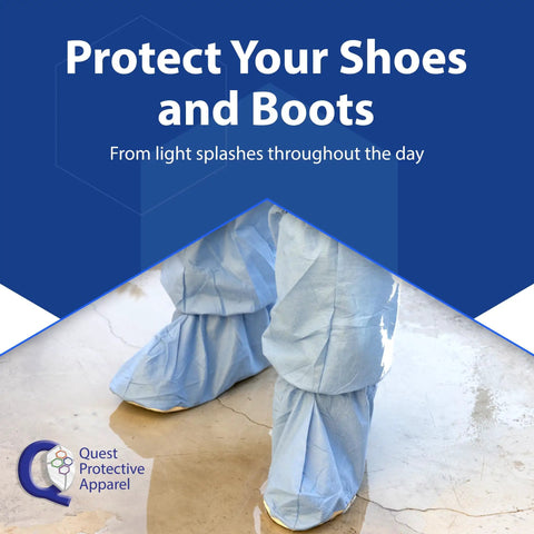 Traction 18 Inch Blue Disposable Boot Covers With Non Slip Sole Water Resistant Skid Resistant Booties Covering Shoes