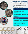 Diagram showing fitment references for VW Rear IRS Bearing Kit With Seals For Both Rear Swing Axles Ready-To-Go Drop-In Repair