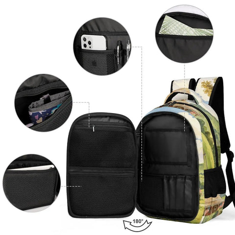 Interior view of Puppy Watercolor Printed Backpack Unisex Large Capacity Go-To Everyday Carry Bag with pockets and compartments
