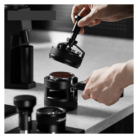 58mm WDT Needle Tool Coffee Distributor Complete Toolkit With Adjustable Dosing Ring And Premium Barista Leveler Espresso Puck Prep Hits Different Daily in use on countertop.