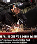 Worker using OmniShield Pro Face Shield With Anti Fog Clear Lens And All Day Comfort Headgear for grinding sparks protection