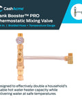 CashAcme Tank Booster Pro thermostatic mixing valve, 3/4 in brass body, braided hose, temperature gauge.